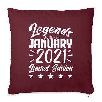 Naissance En Janvier 2021. Cadeau d'anniversaire. - Housse de coussin décorative 45 x 45 cm - bordeaux - Devant