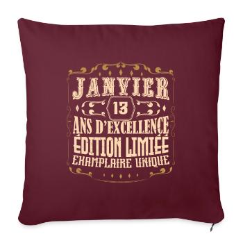 Vintage Janvier 13 ans. anniversaire janvier. - Housse de coussin décorative 45 x 45 cm - bordeaux - Devant