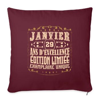 Vintage Janvier 29 ans. anniversaire janvier. - Housse de coussin décorative 45 x 45 cm - bordeaux - Devant