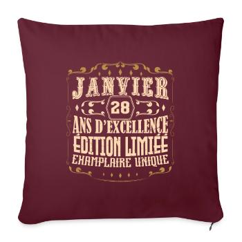 Vintage Janvier 28 ans. anniversaire janvier. - Housse de coussin décorative 45 x 45 cm - bordeaux - Devant