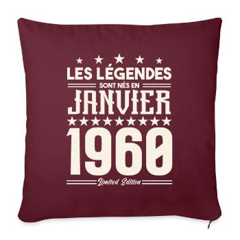 cadeau d'anniversaire janvier 1960. Janvier 1960. - Housse de coussin décorative 45 x 45 cm - bordeaux - Devant