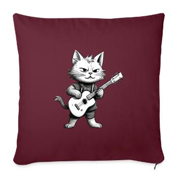 Katze spielt Gitarre - Sofakissenbezug 45 x 45 cm - Burgunderrot - Vorne