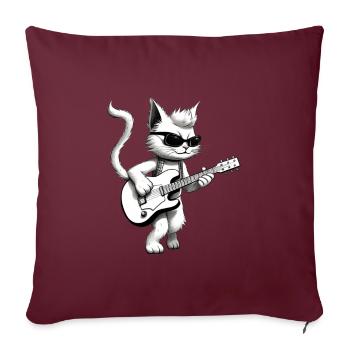 Katze spielt Gitarre - Sofakissenbezug 45 x 45 cm - Burgunderrot - Vorne