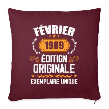 Cadeau 35e Anniversaire Nées En Février 1989 - Housse de coussin décorative 45 x 45 cm - bordeaux - Devant