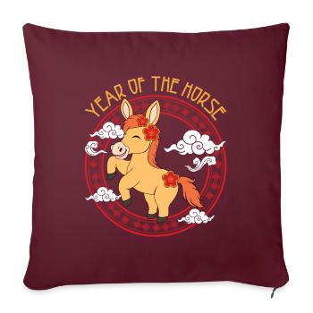 Année Du Cheval Kawaii Zodiac Nouvel An Chinois - Housse de coussin décorative 45 x 45 cm - bordeaux - Devant