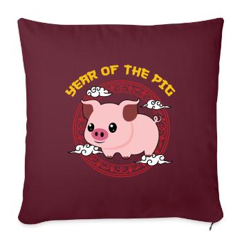 Année Du Cochon Kawaii Zodiac Nouvel An Chinois - Housse de coussin décorative 45 x 45 cm - bordeaux - Devant