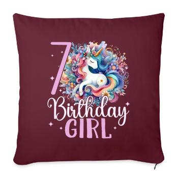 Geburtstag 7 Einhorn Siebter Geburtstag Mädchen 7 - Sofakissenbezug 45 x 45 cm - Burgunderrot - Vorne
