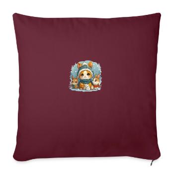 Famille de lièvres des neiges - Housse de coussin décorative 45 x 45 cm - bordeaux - Devant