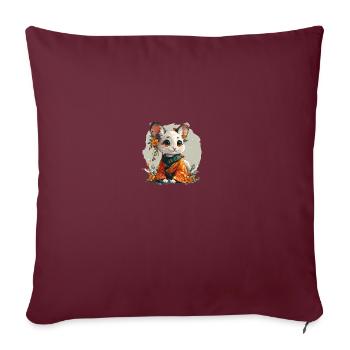 Chat mignon au look asiatique - Housse de coussin décorative 45 x 45 cm - bordeaux - Devant