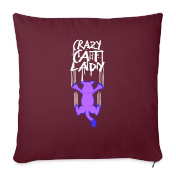 Chat fou Dame Texte Folle Femme Chats Amour - Housse de coussin décorative 45 x 45 cm - bordeaux - Devant