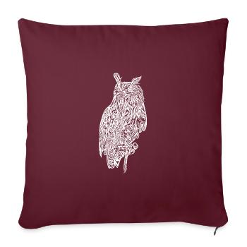 Élégant oiseau hibou grand-duc vintage - Housse de coussin décorative 45 x 45 cm - bordeaux - Devant