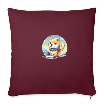 Chien Shiba Inu, sports d'hiver, ski, montagnes de - Housse de coussin décorative 45 x 45 cm - bordeaux - Devant