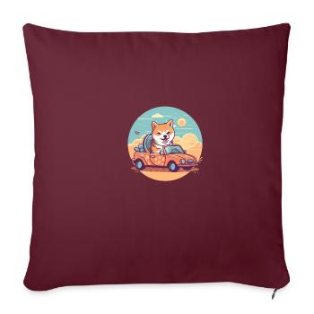Chien Shiba Inu, voyage en voiture, vacances d'été - Housse de coussin décorative 45 x 45 cm - bordeaux - Devant