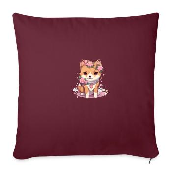 Japanese dog Shiba Inu girl flower necktie - Sofa pillowcase 17,3'' x 17,3'' (45 x 45 cm) - burgundy - Front
