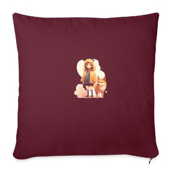 Girl with Japanese dog Shiba Inu pet - Sofa pillowcase 17,3'' x 17,3'' (45 x 45 cm) - burgundy - Front