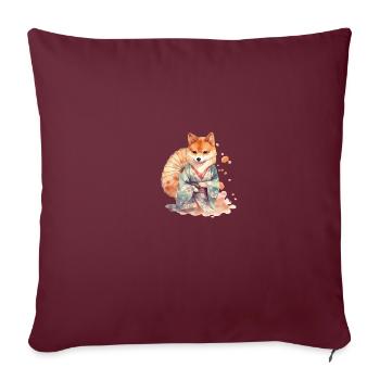 Chien japonais Shiba Inu en kimono avec fleurs - Housse de coussin décorative 45 x 45 cm - bordeaux - Devant