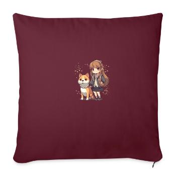 Mädchen mit Haustier japanisch Hund Shiba Inu - Sofakissenbezug 45 x 45 cm - Burgunderrot - Vorne