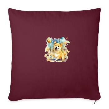Chien japonais Shiba Inu Ball Sport - Housse de coussin décorative 45 x 45 cm - bordeaux - Devant