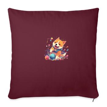 Chien japonais Shiba Inu Ball Sport - Housse de coussin décorative 45 x 45 cm - bordeaux - Devant