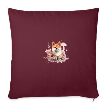 Chien japonais Shiba Inu, chiot amoureux des - Housse de coussin décorative 45 x 45 cm - bordeaux - Devant