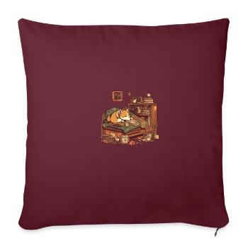 Le chien Shiba Inu dort en lisant - Housse de coussin décorative 45 x 45 cm - bordeaux - Devant