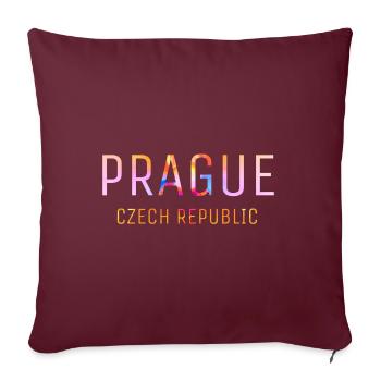 Prague - République tchèque - langue anglaise - Housse de coussin décorative 45 x 45 cm - bordeaux - Devant