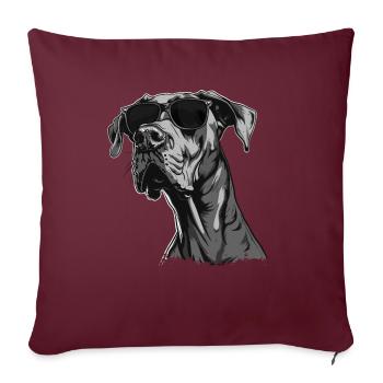 Deutsche Dogge mit Sonnenbrille - Sofakissenbezug 45 x 45 cm - Burgunderrot - Vorne