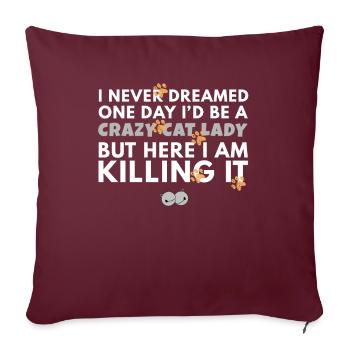 Dame chat fou - Housse de coussin décorative 45 x 45 cm - bordeaux - Devant