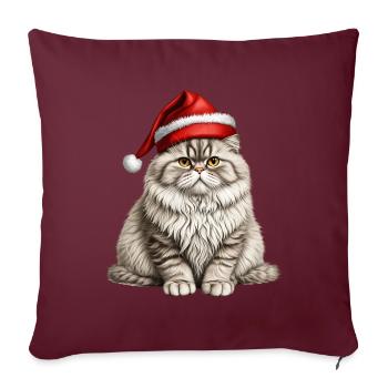 Chat persan de Noël - Housse de coussin décorative 45 x 45 cm - bordeaux - Devant