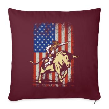 Rodeo Bull Rider drapeau américain cadeau - Housse de coussin décorative 45 x 45 cm - bordeaux - Devant
