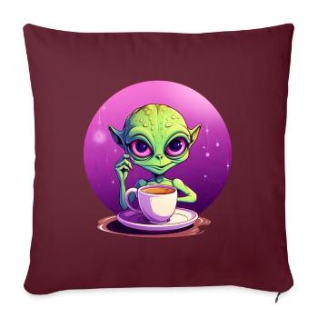 Midnight Coffee: Le buveur extraterrestre vert - Housse de coussin décorative 45 x 45 cm - bordeaux - Devant