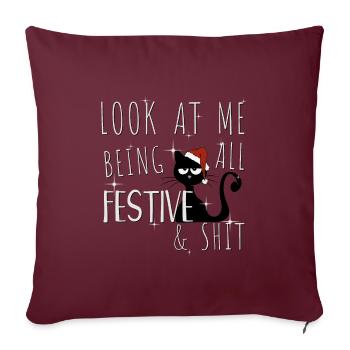 Regardez-moi être un chat de Noël festif - Housse de coussin décorative 45 x 45 cm - bordeaux - Devant