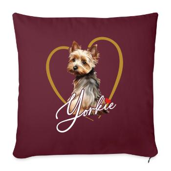 Mignon Yorkie Yorkshire Terrier dans un cadre de coeur - Housse de coussin décorative 45 x 45 cm - bordeaux - Devant
