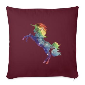 Licorne arc-en-ciel - Housse de coussin décorative 45 x 45 cm - bordeaux - Devant
