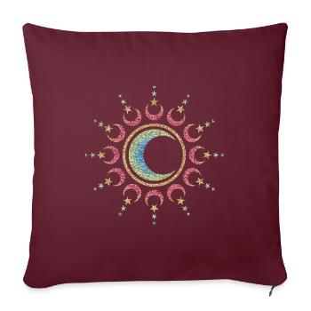 Sonne, Mond und Sterne, Mandala, Symbol, Kosmos - Sofakissenbezug 45 x 45 cm - Burgunderrot - Vorne