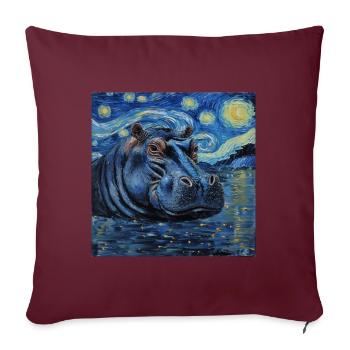 Hippopotame, Hippopotame, Animal, Van Gogh - Housse de coussin décorative 45 x 45 cm - bordeaux - Devant