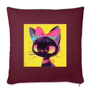 Chat, Motif De Chat - Housse de coussin décorative 45 x 45 cm - bordeaux - Devant