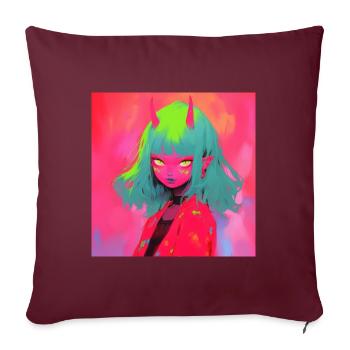 Anime, Fille Démon, Waifu, Japon - Housse de coussin décorative 45 x 45 cm - bordeaux - Devant