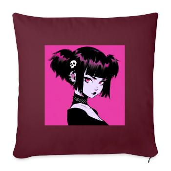 Anime, Fille Gothique, Waifu, Japon - Housse de coussin décorative 45 x 45 cm - bordeaux - Devant