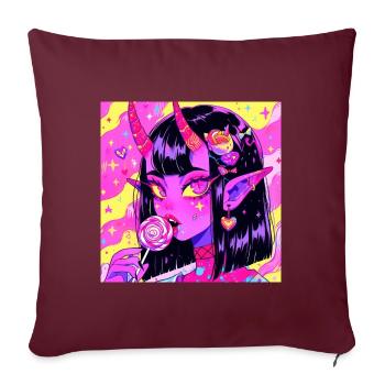 Anime, Fille Démon, Waifu, Japon - Housse de coussin décorative 45 x 45 cm - bordeaux - Devant