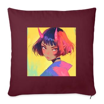 Anime, Fille Démon, Waifu, Japon - Housse de coussin décorative 45 x 45 cm - bordeaux - Devant