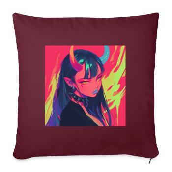 Anime, Fille Démon, Waifu, Japon - Housse de coussin décorative 45 x 45 cm - bordeaux - Devant