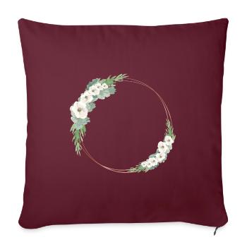 Couronne florale blanche rose or vert personnalisable - Housse de coussin décorative 45 x 45 cm - bordeaux - Devant