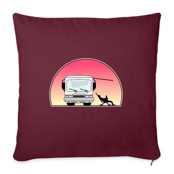 Camping-car classique au coucher du soleil - propriétaire assis - Housse de coussin décorative 45 x 45 cm - bordeaux - Devant