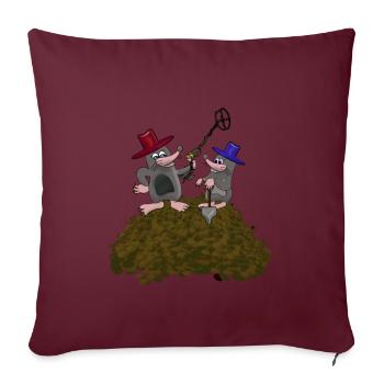 Zwei Maulwürfe mit Detektor und Spaten - Sofakissenbezug 45 x 45 cm - Burgunderrot - Vorne