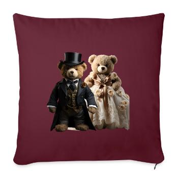 Zwei glückliche Teddybären in Hochzeitskleidung - Sofakissenbezug 45 x 45 cm - Burgunderrot - Vorne