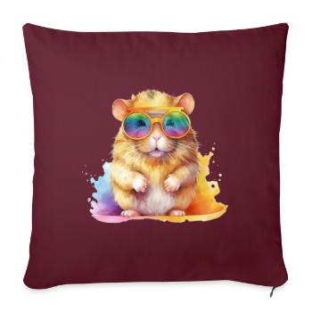 Cooler bunter Hamster mit Sonnenbrille - Sofakissenbezug 45 x 45 cm - Burgunderrot - Vorne