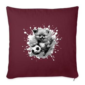 Chien de Poméranie Football Sports - Housse de coussin décorative 45 x 45 cm - bordeaux - Devant