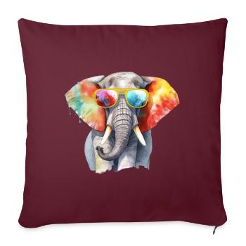 Bunter cooler Elefant mit Sonnenbrille - Sofakissenbezug 45 x 45 cm - Burgunderrot - Vorne