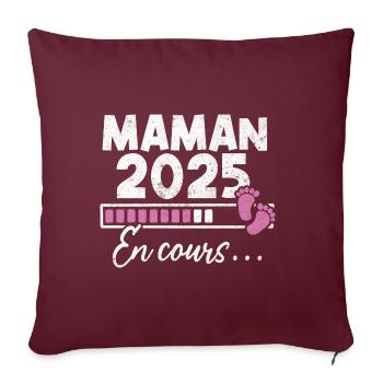 Maman 2025 En Cours - Housse de coussin décorative 45 x 45 cm - bordeaux - Devant